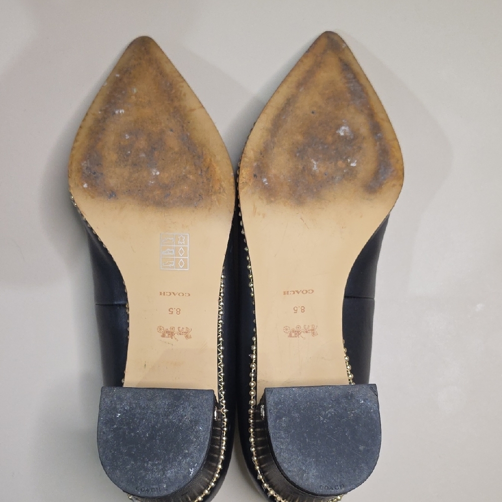 Coach Black Pointed-Toe Leather Pumps with Gold Trim - Picture 5 of 6